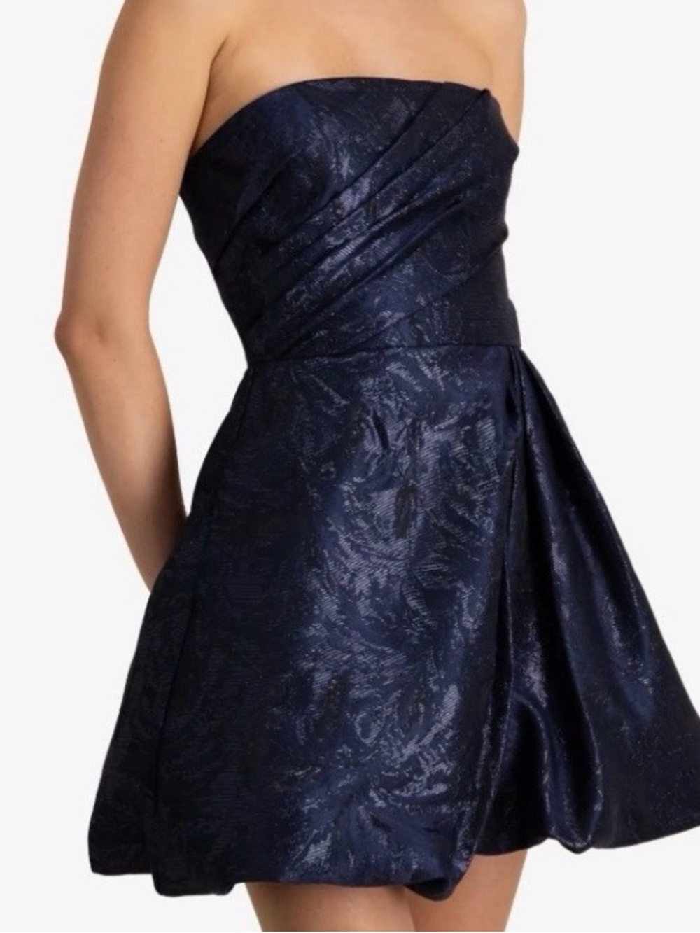Monique Lhuillier Navy Strapless Textured Party Dress